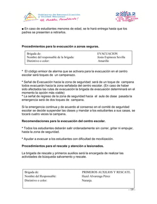 Plan de seguridad escolar - | PDF