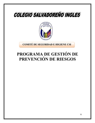COMITÉ DE SEGURIDAD E HIGIENE CSI



PROGRAMA DE GESTIÓN DE
 PREVENCIÓN DE RIESGOS




                                      31
 