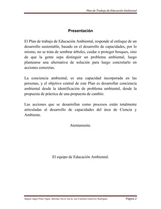 Plan De Trabajo De Educacion Ambiental 2009
