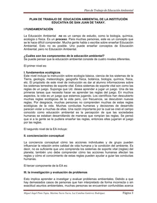 Plan De Trabajo De Educacion Ambiental 2009