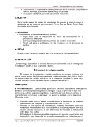 Plan De Trabajo De Educacion Ambiental 2009