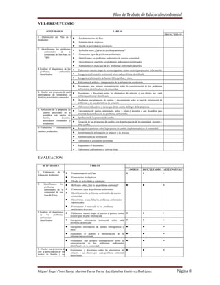 Plan De Trabajo De Educacion Ambiental 2009