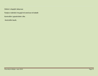 Plan detyra shtëpie –mars 2015 Page 15
Shikim I shpejtëI detyrave
Pyetje e nxënësit me gojë në vend ose në tabelë
Kontrollim i pjesërishëm dhe
Kontrollim bazik.
 