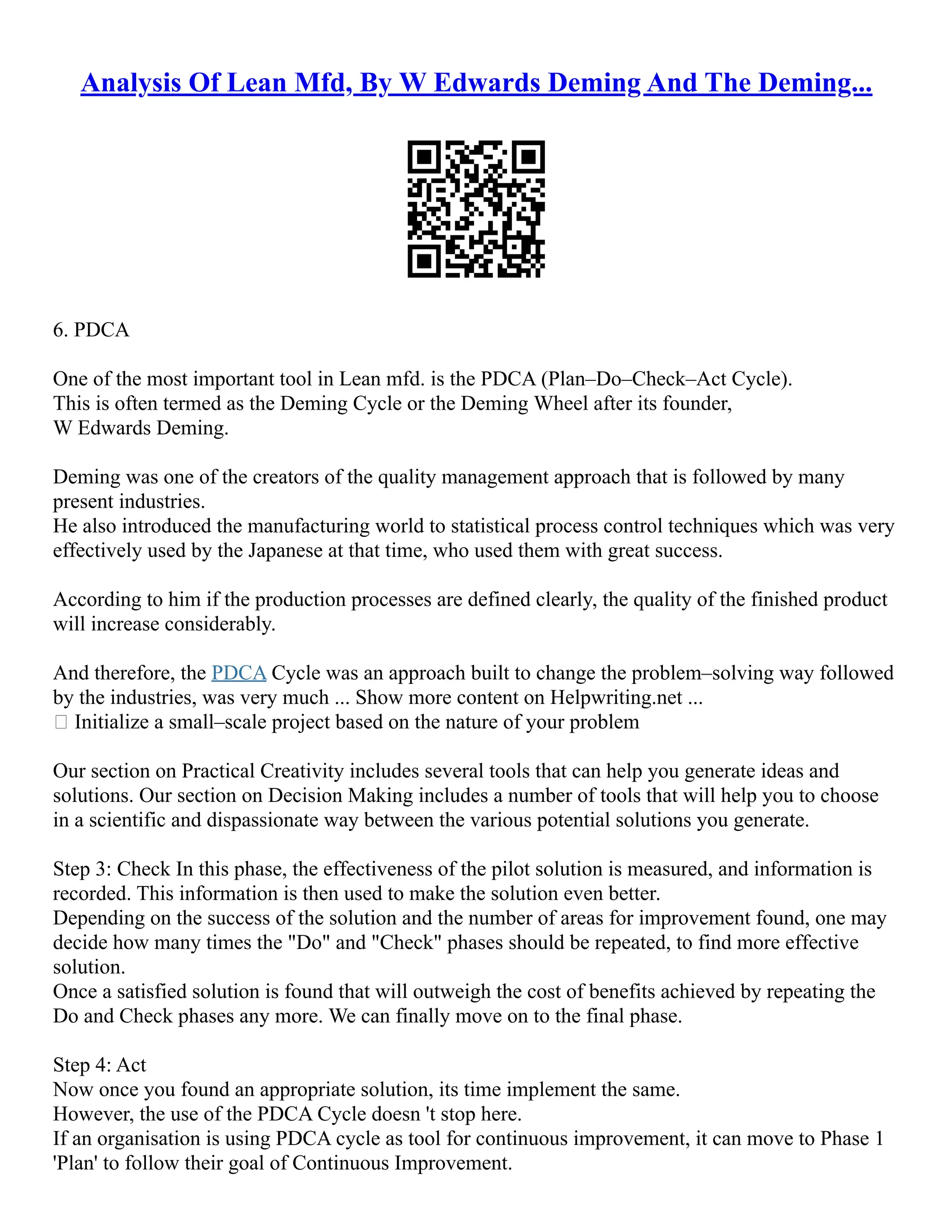 Plan Do Check Act ( Pdca ) | PDF