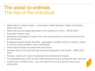 The social co-ordinate.
The rise of the individual.
•  Global labour market impacts – urbanisation, better education, bett...