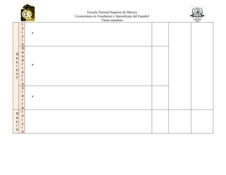 Escuela Normal Superior de México
Licenciatura en Enseñanza y Aprendizaje del Español
Turno matutino
S
e
s
i
ó
n
7
I
n
i
c
i
o
⮚
D
e
s
a
r
r
o
l
l
o
⮚
C
i
e
r
r
e
⮚
S
e
s
i
ó
I
n
i
c
i
o
 