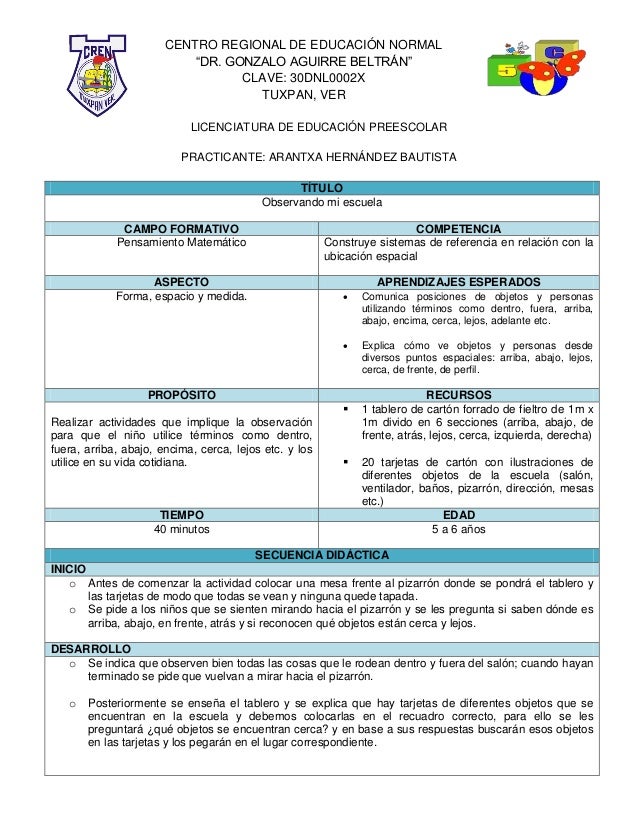 Planeación de espacio para preescolar