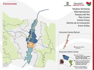 Concursos
Concurso Carrera Bolívar
Concurso Centro Cívico
Modelo Territorial
Macroproyectos
Parques del Río
Plan Centro
Centro Cívico
Distrito de la Innovación
Entre Orillas
 