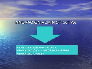 INNOVACION ADMINISTRATIVA




 CAMBIOS PLANEADOS POR LA
 ORGANIZACIÓN = NUEVOS PARADIGMAS
 ORGANIZACIONALES
 