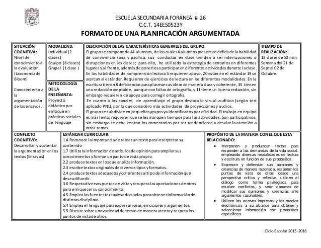 Planeacion argumentada ejemplo