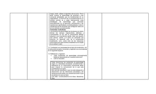mapa, medir, utilizar el algoritmo de la suma. Por lo
tanto implica el aprendizaje de acciones y ello
comporta actividades que se fundamentan en su
organización. El dominio de un procedimiento en un
sentido estricto va a exigir básicamente unas
estrategias de aprendizaje que consistan
esencialmente en la ejecución comprensiva y las
repeticiones significativas y contextualizadas o sea no
mecánicas de las acciones que configuran cada uno
de los distintos procedimientos.
Contenidos actitudinale
Los procesos de aprendizaje han de abarcar al mismo
tiempo los campos cognoscitivos, afectivos y
conductuales en los que el componente afectivo
adquiere una importancia capital, dado que aquello
que piensa, siente y el como se comporta una
persona no depende sólo de lo socialmente
establecido, sino, sobre todo de las relaciones
personales que cada individuo establece con el objeto
de la actitud o valor
12. Contrasten sus respuestas de los tipos de contenidos, con
la lectura del recuadro,comenten y registren sus conclusiones
en el siguiente espacio:
13. Reflexionen y registren.
 ¿Qué contenidos de aprendizaje principalmente
estamos favoreciendo en nuestros alumnos?
 Lean el recuadro
Poder discriminar los contenidos de aprendizaje
según su naturaleza conceptual, procedimental o
actitudinal es un instrumento sumamente válido
para mejorar la comprensión de lo que esta
sucediendo en el aula.
Nos permite identificar lo que se esta trabajando y
relacionarlo con las intenciones educativas y ver
hasta que punto existe una coherencia entre lo que
se piensa y lo que se hace.
Coll 1993. Constructivismo en el Aula. Barcelona:
Graó
 