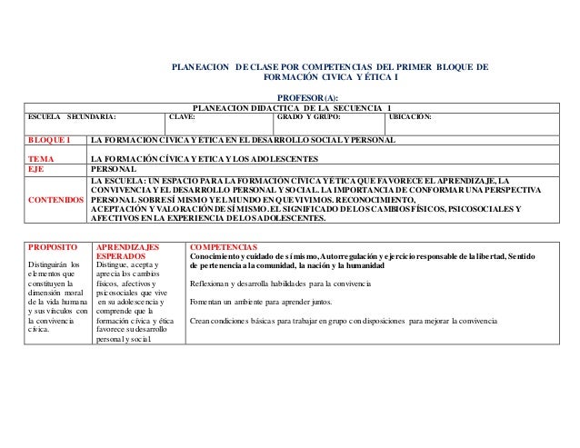 Planeacion De Civica Y Etica Secundaria