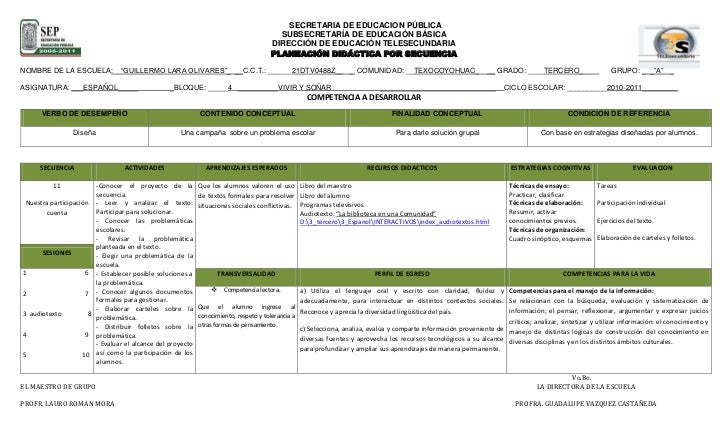 Planeacion de español, secuencia 11, tercer grado.