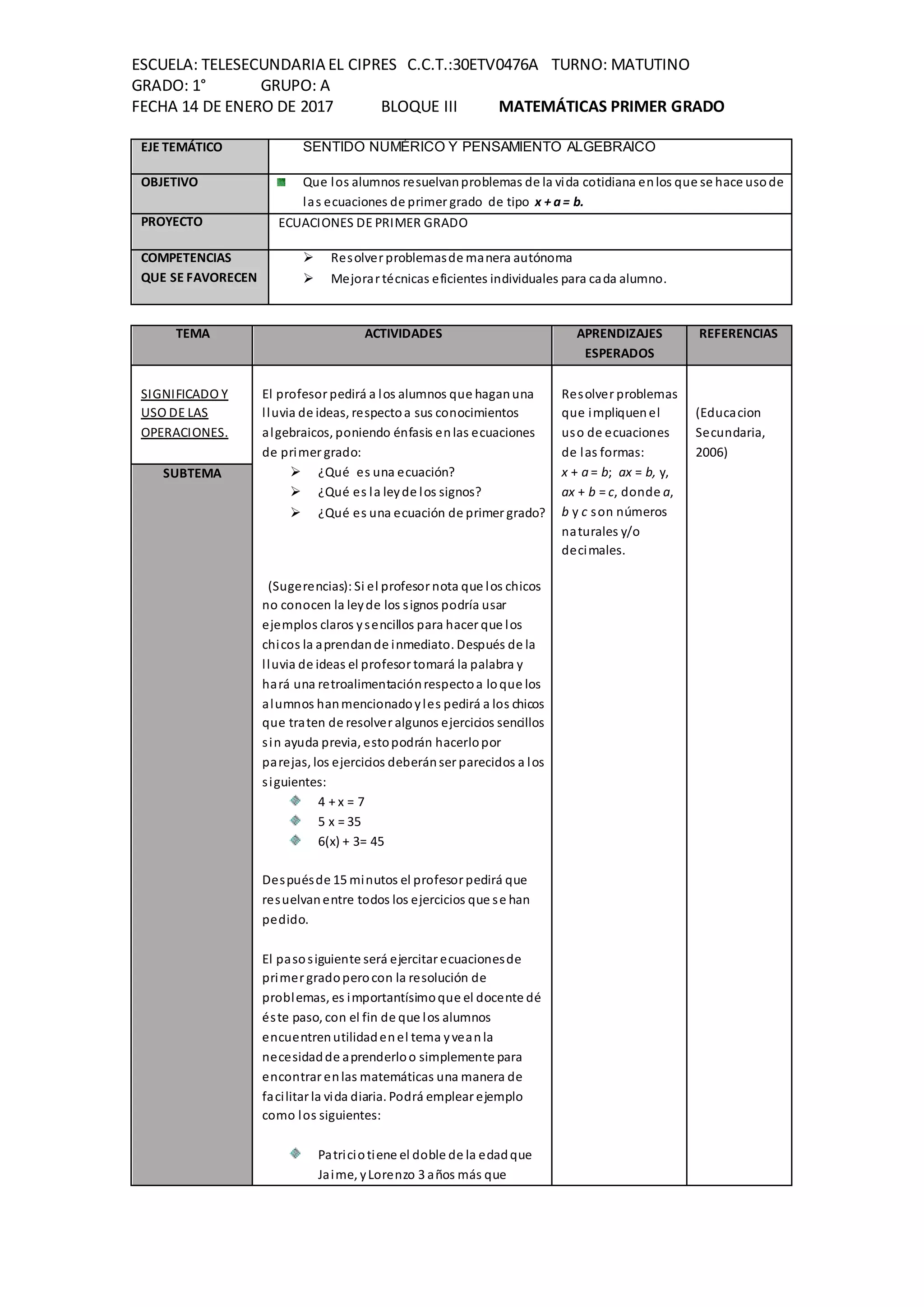 Planeacion de primer grado | DOCX