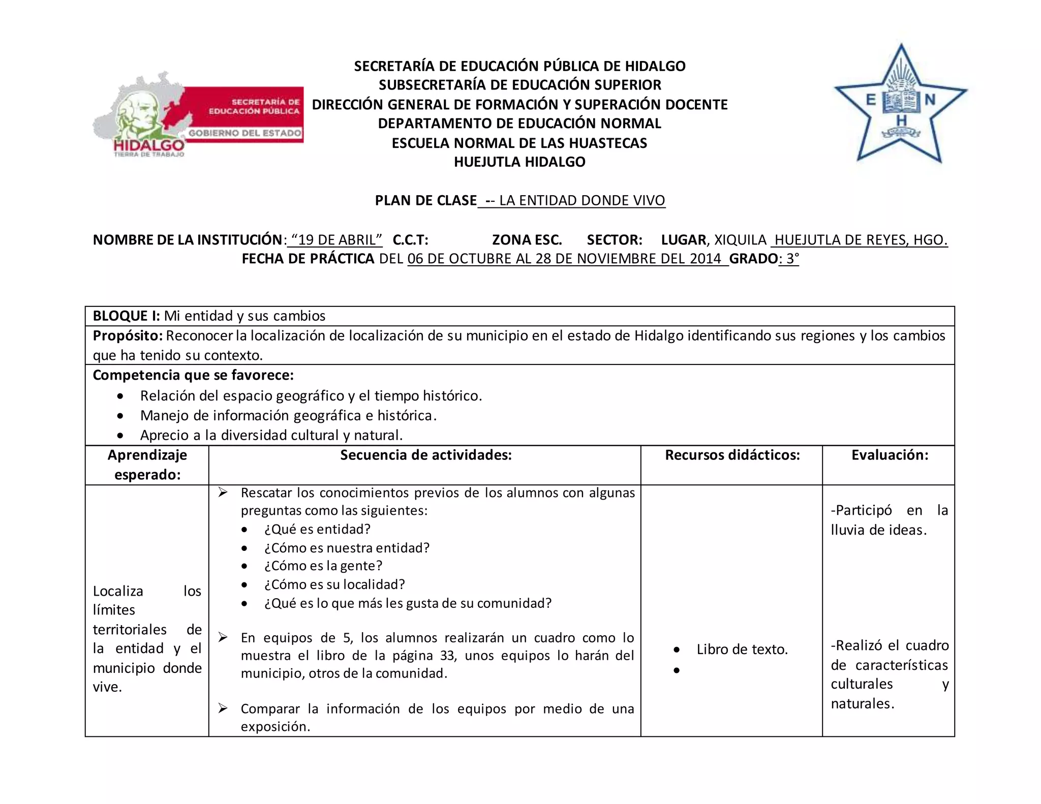Planeaciones bloque 1. tercer grado. primaria | DOCX