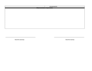 de apreciación.
Observaciones e imprevistos:
_______________________________________________ _______________________________________________
Docente asesor(a) Docente tutor(a)
 