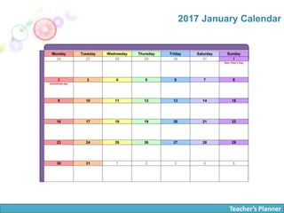 Teacher’s Planner
2017 January Calendar
 