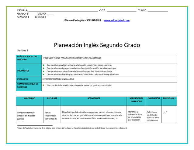 Planeacion Ingles secundaria 1 2 y 3er. grado