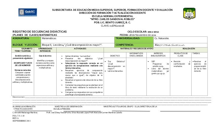 planeacion matematicas formato para planeacion de clase