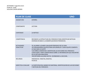 ACTIVIDAD 7 segunda sesionPLAN DE  CLASESOLEDAD CERON ARENAS 