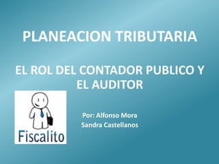 PLANEACION TRIBUTARIA

EL ROL DEL CONTADOR PUBLICO Y
          EL AUDITOR

          Por: Alfonso Mora
          Sandra Castellanos
 