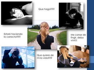 Que hago???




Estaré haciendo                   Me canse de
lo correcto???                    fingir, debo
                                  vivir!!!




                  Que quiere de
                  mi la vida???
 