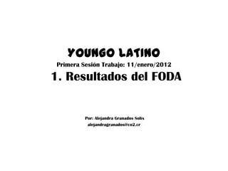 YOUNGO LATINO
 Primera Sesión Trabajo: 11/enero/2012

1. Resultados del FODA


          Por: Alejandra Granados Solís
           alejandragranados@co2.cr
 