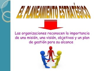 EL PLANEAMIENTO ESTRATÉGICO Las organizaciones reconocen la importancia de una misión, una visión, objetivos y un plan de gestión para su alcance