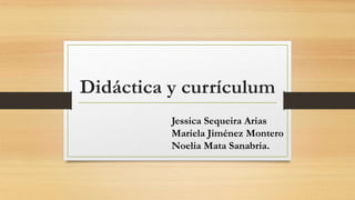 Didáctica y currículum
Jessica Sequeira Arias
Mariela Jiménez Montero
Noelia Mata Sanabria.
 