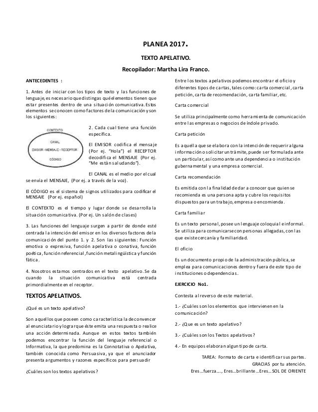 Planea texto apelativo sol 2016