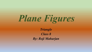 Plane Figures
Triangle
Class 8
By: Roji Maharjan
 
