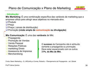 Plano de Comunicação x Plano de Marketing
- Introdução:
Mix Marketing: É uma combinação específica das variáveis de market...