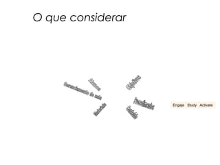 O que considerar




                   Engaje Study Activate
 
