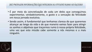 (RE) PRODUZIR INFORMAÇÕES QUE INTEGREM AS ATITUDES RUMO AO SUCESSO
• É por meio da concretização de cada um deles que conseguimos
experimentar, verdadeiramente, o gosto e a sensação da felicidade
em nossa jornada evolutiva.
• Sendo assim, é fundamental que tenhamos clareza do que queremos
alcançar ao longo da vida e de que maneira vamos fazer para atingir
os sonhos e objetivos que traçarmos rumo à nossa própria felicidade,
uma vez que esta missão cabe somente a nós mesmos e a mais
ninguém.
 