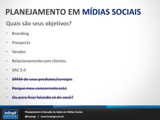 PLANEJAMENTO EM  MÍDIAS SOCIAIS 