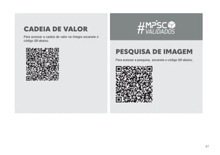 Para acessar a cadeia de valor na íntegra escaneie o
código QR abaixo.
CADEIA DE VALOR
Para acessar a pesquisa, escaneie o código QR abaixo.
PESQUISA DE IMAGEM
47
 