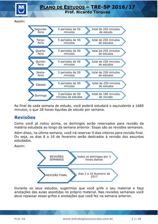 Prof. XX www.estrategiaconcursos.com.br 2 de 19
PLANO DE ESTUDOS – TRE-SP 2016/17
Prof. Ricardo Torques
Assim:
Ao final de...