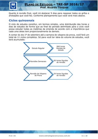 Prof. XX www.estrategiaconcursos.com.br 3 de 19
PLANO DE ESTUDOS – TRE-SP 2016/17
Prof. Ricardo Torques
Quanto à revisão f...