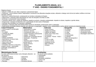 PLANEJAMENTO ANUAL 2013
                                                        1º ANO - ENSINO FUNDAMENTAL I
Objetivos Ge...