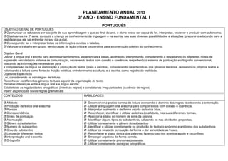 PLANEJAMENTO ANUAL 2013
                                                        3º ANO - ENSINO FUNDAMENTAL I
            ...