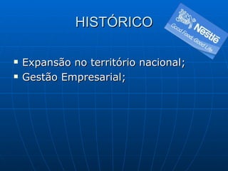 HISTÓRICO Expansão no território nacional; Gestão Empresarial; 