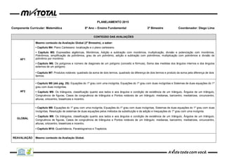 Planejamento de matemática 8º ano - 3º bimestre - 2015 | PDF