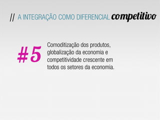 Comoditização dos produtos,
globalização da economia e
competitividade crescente em
todos os setores da economia.
#5
// A INTEGRAÇÃO COMO DIFERENCIAL competitivo
 