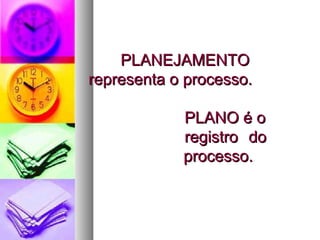 PLANEJAMENTO  representa o processo.   PLANO é o  registro  do    processo. 