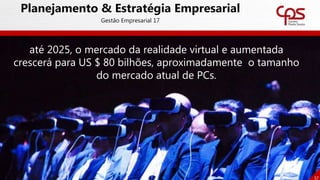 até 2025, o mercado da realidade virtual e aumentada
crescerá para US $ 80 bilhões, aproximadamente o tamanho
do mercado atual de PCs.
57
Planejamento & Estratégia Empresarial
Gestão Empresarial 17
 