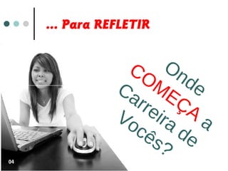 ... Para REFLETIR
Onde
COMEÇA
a
Carreira de
Vocês?
04
 
