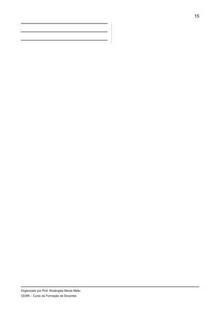 Organizado por Prof. Rosângela Menta Mello
CEWK – Curso de Formação de Docentes
15
 