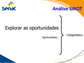 Análise SWOT


Explorar as oportunidades
                                 =Diagnóstico
                 Oportunidades
 