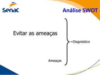 Análise SWOT


Evitar as ameaças
                         =Diagnóstico




             Ameaças
 