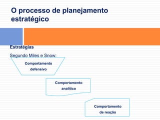 O processo de planejamento estratégicoQual é o negócio da organização?O escopo pretendido é o coração do plano estratégico.O escopo define quais produtos e serviços a organização pretende fornecer, para quais mercados e clientes.